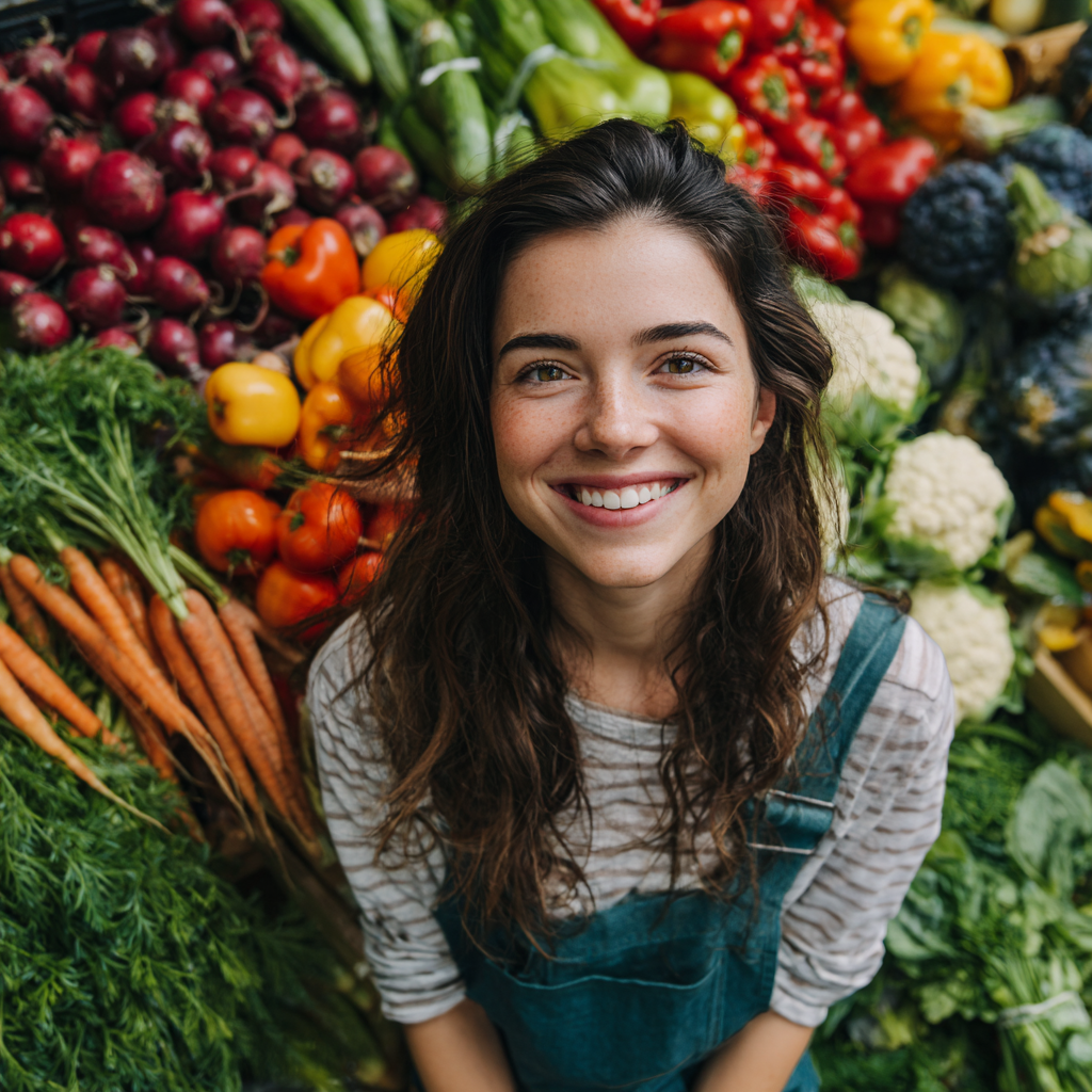 Mosolygó magyar családapa egészséges ételeket készít a konyhában, zöldségekkel és gyümölcsökkel körülvéve